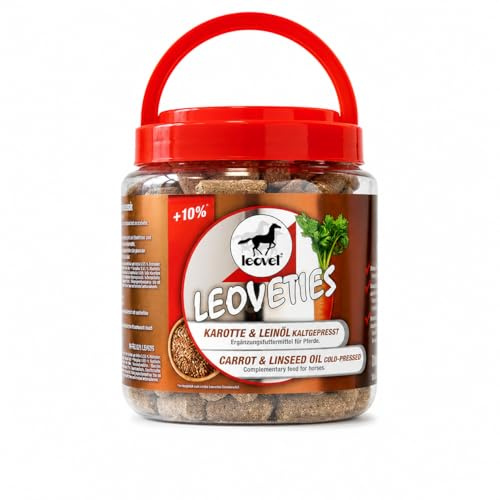Leovet Leoveties Carota & Olio di Lino spremuto a Freddo | 1,1 kg | Alimento complementare per Cavalli | Snack per l'allenamento o Come ricompensa | Senza aromi Artificiali | Conforme ADMR