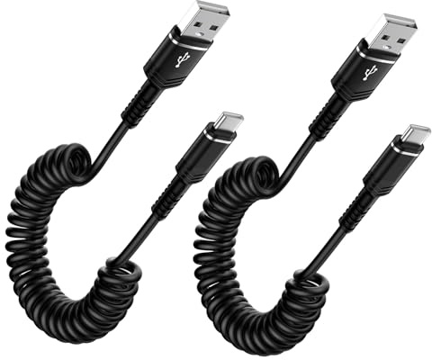 Coiled USB to USB C Cable for Car,[2Pack 1.8M] Retractable Type C Samsung Phone Charger Android Auto Cable Fast Charger lead for Samsung Galaxy S26 Ultra S25 S24 S23 S22 S21 A56 A55 A35 A17 A16 A15