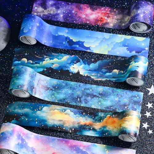 Kesari 6 Rollen Scrapbook Washi Sticker Tape, Masking Tape Dekoratives Klebeband Starry Series Papier Tape für DIY Bullet Journals,Planer,Karten und Scrapbooking(Starry Dreams)