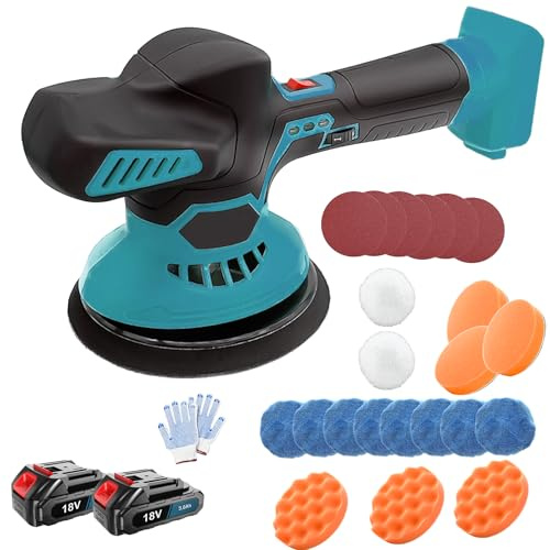Cordless Polishing Machine with 2 Battery,1800-5800RPM 6 Variable Speeds, 6inch Car Polisher Cordless Car Buffer Polisher with 24PCS Attachments,for Grinding Polishing