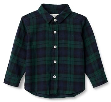Amazon Essentials x Sofia Grainge Jungen Flanellhemd mit Knopfleiste und Karomuster, Dunkles Smaragdgrün Tiefblau Karomuster, 3 Jahre