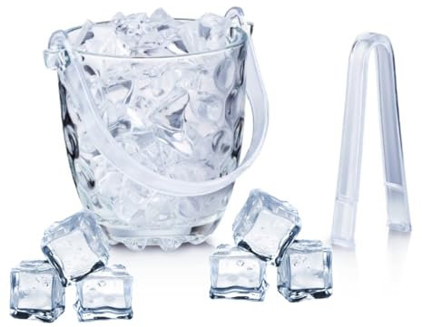 OCEANO Secchiello per Ghiaccio Vetro Trasparente con Manico e Pinza per Cubetti di Ghiaccio Secchio Refrigeratore Portaghiaccio Vino Birra Servire Bevande Feste Cocktail Bar