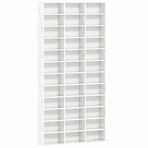 HOMCOM 1116 CD/ 528 DVD Storage Unit, Media Storage Shelf, Wooden Display Unit with Adjustable Shelves, 102 x 195 cm, Marble Effect