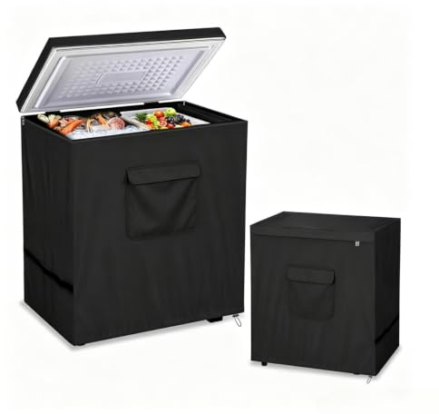 Funda Cubierta Impermeable Congelador Refrigerador, Anti Polvo y UV - Cremallera Superior, Interior/Exterior, Compatible Congeladores Verticales y de Bebidas (Negro, 58 * 56 * 86cm)