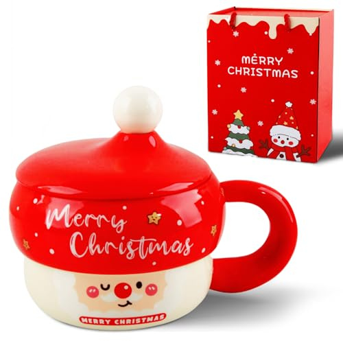 Dwafill Tasse Noel, 430 Ml Mug Noel, Avec BoîTe Cadeau Exquise, Tasse NoëL 3d, Cadeau NoëL, Convient pour le Lait, le Café, le Vin Rouge, Convient pour Toutes les Saisons