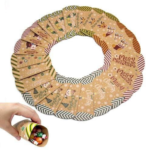 24 Stück Kleine Weihnachten Geschenkboxen aus Kraftpapier - Festliche Geschenkschachteln mit 8 Verschiedenen Motiven für Süßigkeiten, kleine Geschenke, Adventskalender und Weihnachtsdekoration