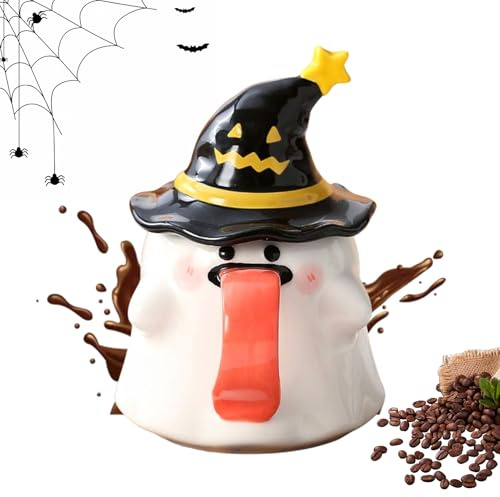 Fierudeng | Boccale di birra domestica | 450 ml forma in porcellana con coperchio per Halloween, serate cinematografiche, succhi di frutta, latte, caffè caldo, studio, soggiorno