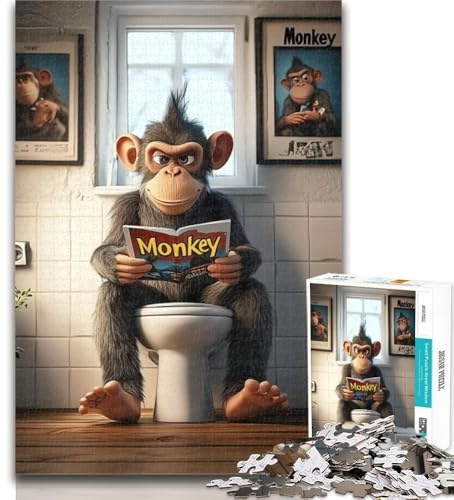 Puzzle 1000 pièces pour Adolescents Chimpanzé Assis sur Les Toilettes Puzzle 1000 pièces pour Adolescents et Adultes, entraînez Votre Cerveau et Vos Mains Cadeau d'anniversaire, Cadeaux 26x38cm