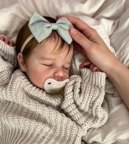 Zero pam Reborn Baby Vollsilikon Lebensecht Mädchen,50CM Lächelndes Silikon Baby Puppe Mit Haaren, Schlafend Lebensecht Babypuppen Wie Echt, Reborn Silikonpuppe Für Kinder (Retro)