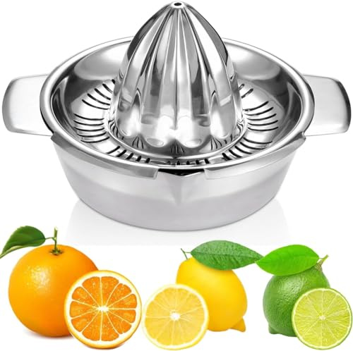 Manuell Citruspress Tillverkad Av 304 Rostfritt Stål – Manuell Press För Citron, Apelsin Och Grapefrukt, Robust Juicepress Med Filter, Dubbel Hällpipa, Diskmaskinssäker, Lätt Att Rengöra
