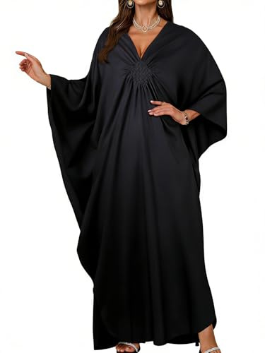 Gosunny Damen Langes Kaftan Sommerkleid Strand Cover Up(Schwarz)