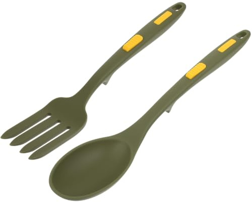 GALPADA Utensili Cucina Resistente al Calore Bordi Lisci e Arrotondati Set 2 Pezzi in Silicone Verde Forchetta e Cucchiaio per Famiglie e Hotel per Pasta