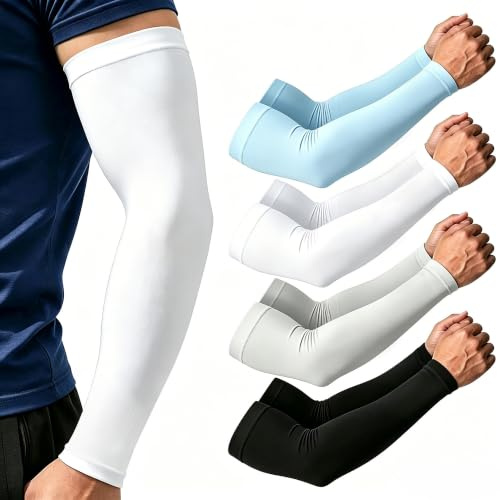 NOVEINN 4 Pairs Cooling Arm Sleeves for Men Women - Breathable, UV Sun Protection, Sports Compression Sleeves for Basketball Golf Cycling Hiking Outdoor