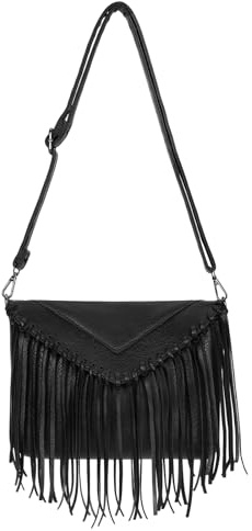SENDEFN Sacs Bandoulière Femme, Franges Sac Epaule en Cuir Vegan, Vintage Occidental Tassel Sac à Main avec Sangle Réglable