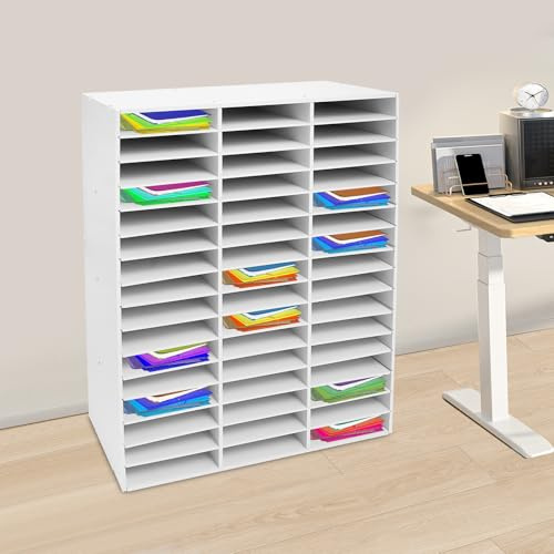 GramStudio 48 fack justerbar dokumentförvaring, brevfack filsorterare tidskriftställ, skrivbordsorganisatör av PVC för kontor skola och hem
