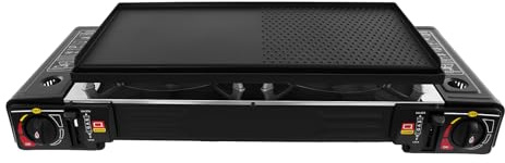 TESUGN Réchaud à gaz 2 flammes, 2500 W, réchaud à gaz butane portable avec plaque de cuisson et étui de rangement, réchaud de camping au gaz butane, barbecue de table pour camping, balcon et extérieur