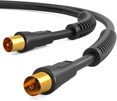 HB-DIGITAL TV Antennenkabel 15 m – Koaxialkabel für UHD, 4K & 8K HDTV – mit Mantelstromfilter & 2× Ferritkern – DVB-T/DVB-T2 / DVB-C – Vergoldete Stecker – Schwarz