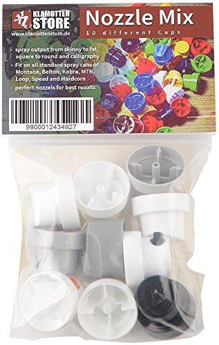 Ersatz Spray Caps 10x verschiedene Sprühköpfe Fat Cap bis Skinny geeignet Werkstatt, Kalligrafie, Kunst, Graffiti, Try Out Set - passend für Lack Sprühdosen, Sprühkleber, Silikonsprays, Sprühreiniger