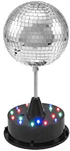EUROLITE LED Spiegelkugel 13cm mit Standfuß | Rotierende Tisch-Spiegelkugel mit LED-Beleuchtung