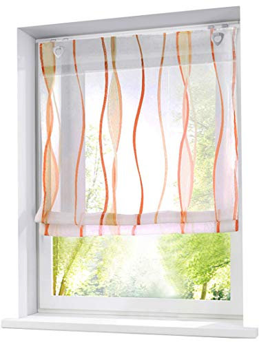 Ösenrollo Wellen Druck Design mit U-Haken Raffrollo Voile Transparent Vorhang