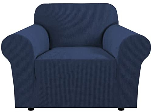 H.VERSAILTEX Stretch Chair Cover 1 Piece Armchair Slip Covers for Sofas/Couches with Elastic Bottom Soft Thick Furniture Protector for Dogs Cats Jacquard Small Checked(Armchair 31-40, Navy)