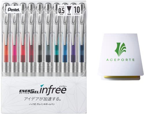 ENERGEL Pentel Infree Gel Ink Ballpoint Pen 0.5mm, Needle Tip 10 colors set with Sticky Notes