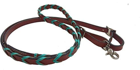 Showman Leather Braided Reins w/Colored Lacing (Teal)