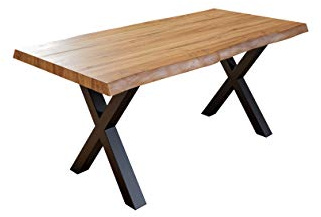 SAM Esstisch Xerez 180x90 cm Akazie Natur Baumkante X-Gestell schwarz | Baumkantentisch massiv, Akazienholz naturfarben, Metallgestell, Esszimmertisch
