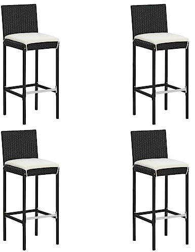 vidaXL Garten-Barhocker mit Kissen 4 STK. Schwarz Poly Rattan