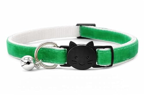 Sammet katt/kattunge halsband – säker snabbutlösning krage | justerbar för att passa de flesta inhemska katter/kattungar (välj lämplig storlek) (grön sammet, kattkrage (20 cm - 30 cm)