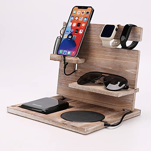 Encozy Holz Telefon Dockingstation, Desktop Handyhalterung, Nachttisch Organizer, Handyhalter Holz，Telefon Dockingstation, Geschenke für Männer (Holz)