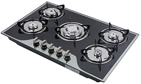 ROMYIX 30 5 Burners Gas Hobs Built-in Kitchen Cooker Stove Cooktop LPG/NG Glass Heavy Duty