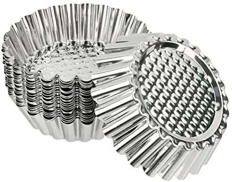 BUYGOO Stampi di Crostate di Uova 20PCS Pirottini in Acciaio Inox 430 Alimentare, Stampo Mini per Tortine Antiaderente Formine Muffin, Stampo Torta Cupcake, Stampi Budini, Formine Crostatine, Dessert