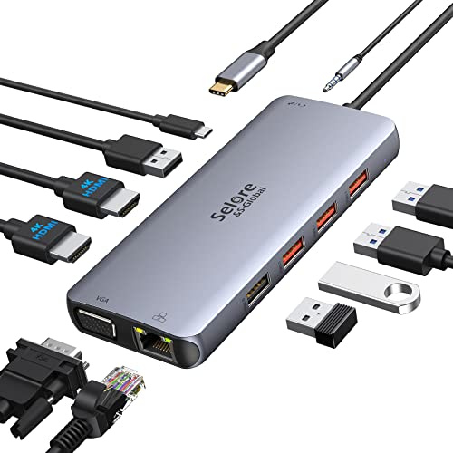 Selore&S-Global Docking Station Dual Monitore 11 in 1 Docking Station USB C auf 2 * 4K HDMI, 3*USB 3.1&2*USB 2.0, Gigabit Ethernet, 87W PD, 3.5mm Audio/Mic, Laptop, für HP Lenovo Dell