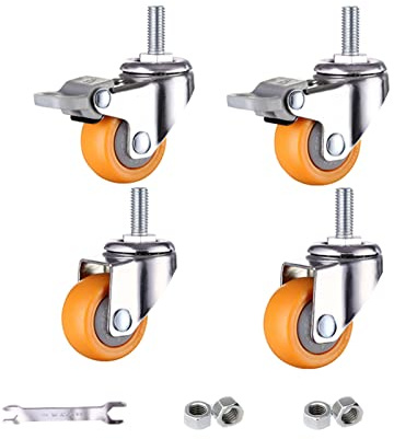 Gewinde Rollen Möbelrollen, Möbel Transportroller Set Haltbare Upgradedrollen Nylon Rollen mit Schraubenspindel 4er Set, Für Blumenständer Krippen No Noise (25mm/M6,Schwenkräder x2 +Bremse x2)
