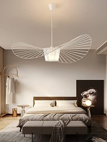 Qiaomao Vertigo Lampe Weiß 140cm Vertigo Pendelleuchte Wohnzimmer, E27 LED Kronleuchter Retro Vertigo, Glasfiberstahl + Polyurethan Vintage Hut Hängeleuchte, Modern Kronleuchter Höhenverstellbar