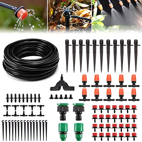 Cadoal Garten Bewässerungssystem,30m tropfbewässerung set,141 Stück automatische bewässerung kit,micro drip sprinkler schlauch gartenbewässerungssystem tropfschlauch für Rasen Gewächshaus Pflanzen