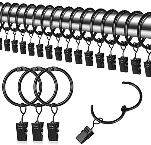 tonyg-p 22 Stück Metall Vorhangringe Gardinenringe mit Clips Vorhang Hängend Ringe für Fenster Tür Duschvorhänge, 32mm Innendurchmesser(Schwarz)