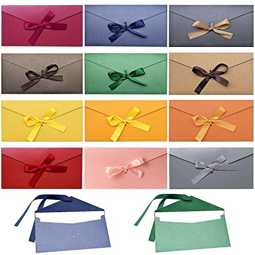 12 Stück Briefumschläge Bunt Retro Kraftpapier Briefumschläge Farbig mit Bändern 22x11cm Farbige Briefumschläges mit Schleife Bunte Umschläge für Thanksgiving Hochzeit Geburtstagsfeier Weihnachten