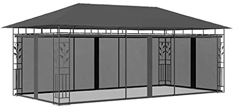 Homgoday Pavillon mit Moskitonetz Gartenpavillon Gartenlaube Partyzelt Gartenzelt Festzelt Sonnenschutz Pavillon für BBQ Event Party Garten Hof Terrasse 6x3x2,73 m Anthrazit