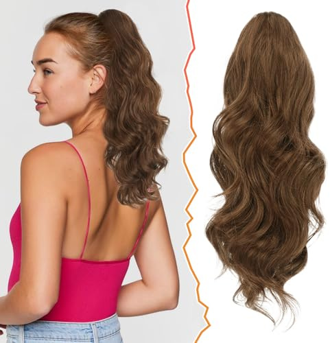 BARSDAR 40 cm Locken Kordelzug Pferdeschwanz Haarteil Haarverlängerung, Wellige Lockige Pferdeschwanz Verlängerung Synthetisches Haarteil Ponytail Extension für Frauen und Mädchen