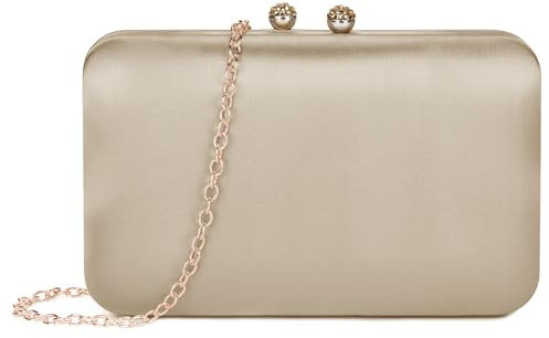 BAIGIO Elegante Damen Clutch Satin Abendtasche Vintage Handtasche Retro Brautasche Silk Smooth Umhängetasche Champagne