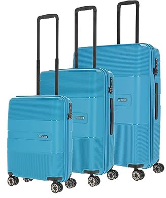Travelite 4-Rad Kofferset 3-teilig Hartschale, Größen L/M/S mit TSA Schloss, Gepäck Serie WAAL: Stabile Trolleys mit recyceltem Innenfutter
