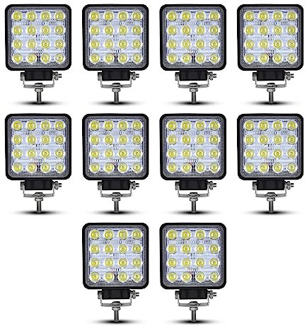 RIGIDON 10 Pcs LED Arbeitsscheinwerfer 4 Zoll 10cm 48W LED Flutlicht Scheinwerfer offroad Zusatzscheinwerfer 12V 6000K Wasserdicht Rückfahrscheinwerfer für Auto Traktor Offroad SUV UTV ATV 4x4