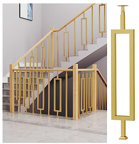 Handlauf Geländer 75 85 95 105 115 125 CM Treppengeländer Spindeln, Rechteckiger, verdickter Geländer-Spindelsäulenpfosten for Deck-Treppen-Veranda, Bodenmontage ( Color : Gold , Size : 125cm/49.5in )