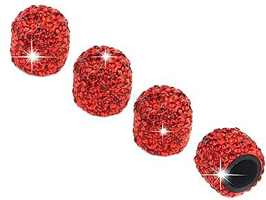 Bling Ventilkappen,Asudaro 4 Stück Reifenventil Schaft Kappen,Reifenventil Schaft Kappen Auto Glitzer Strass Reifenventilschaft Abdeckung Universal Für Autos/Lkws/Motorräder,1.6 cm X 1.5 cm Rot