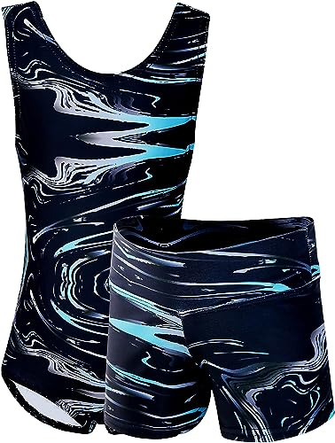 Dancina Turnanzug für Mädchen Marmor-Design-Linie | 2-teiliges Set Gymnastikanzug mit Hose für Kinder