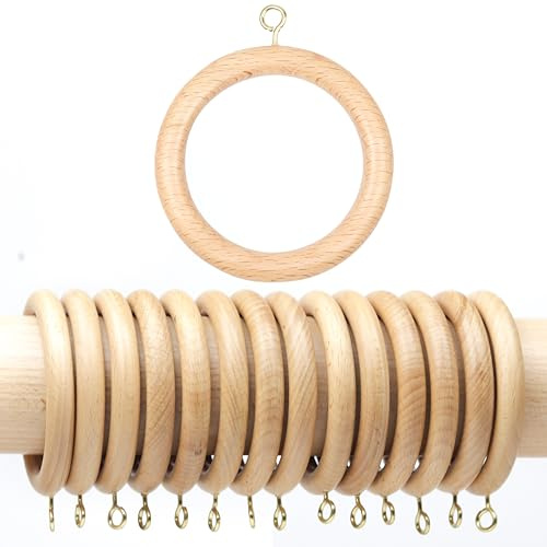 Handmade Wooden Drapery Rod Rings, Curtain Rod Rings, for 1-1.5 inch Curtain Rod Pole - Beech Wood (24, 1.75 INCH Inner Dia)