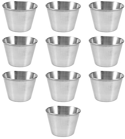 NIZEAMI 10 Pack Sauce Cups - Small Stainless Steel Condiment Ramekin Dipping Portion Spices Pots, 2.5 oz/70ml