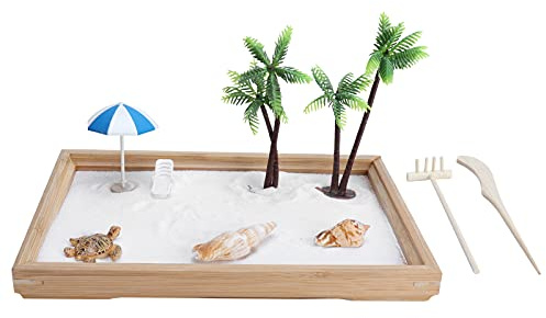 Mini-Zen-Garten Für Schreibtisch, Kleines Strand-Zen-Garten-Set Für Schreibtisch, Japanischer Zen-Garten Für Schreibtisch, Ozean-Sand-Tablett, Dekoration, Sandkasten, Miniatur-Ozean-Strand-Ornament, L